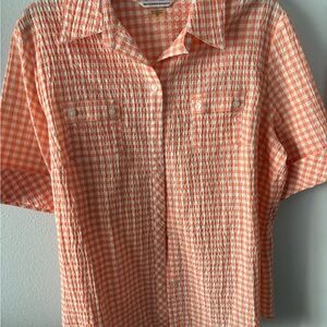 Allison Daley Orange and Pink Short Sleeve Button Down Shirt